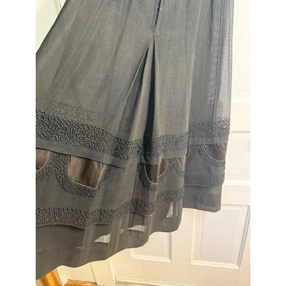 Antique 1910's French Voile Black Skirt Soutache Velvet Embellished XS - Picture 3 of 16